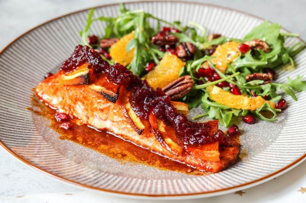 Baked Salmon with Cranberry and Orange Glaze