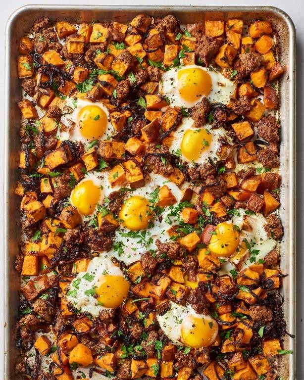 Baked Sausage and Sweet Potato Hash