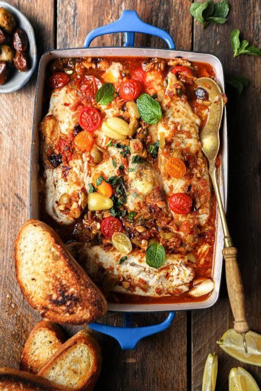 Baked Snapper Fillet with Mediterranean Flavors