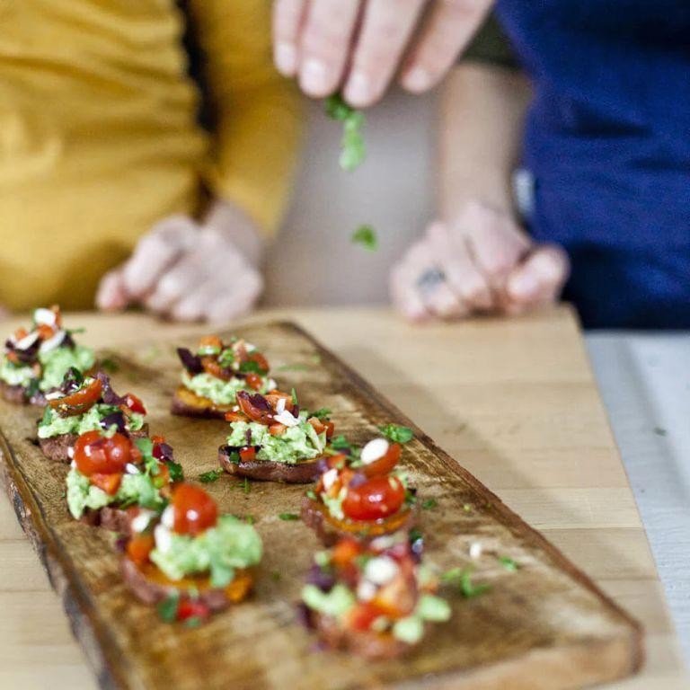 Baked Sweet Potato with Avocado and Almond Salsa