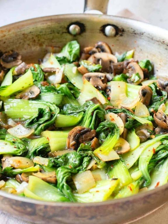 Balsamic Bok Choy and Baby Bella Mushroom Skillet