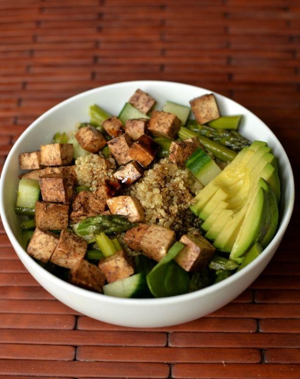 Balsamic Veggie Quinoa Bowl with Grilled Asparagus