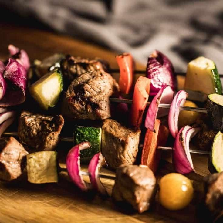 Balsamic-Glazed Deer Meat Skewers with Veggies