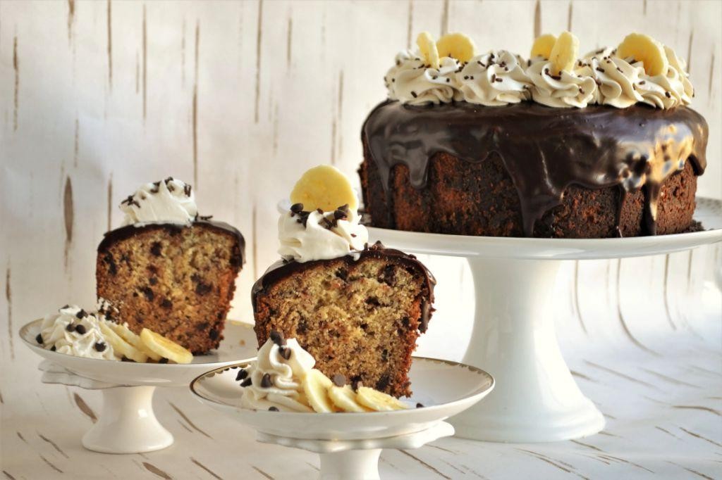 Banana Chocolate Chip Bundt Cake with Nutella Ganache