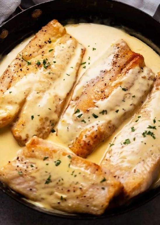 Basa Fish in Creamy White Wine Sauce