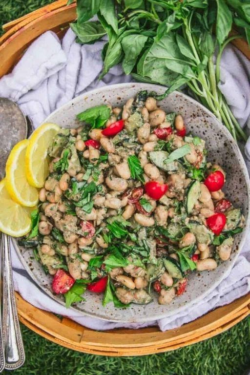 Basil Pesto and Parmesan Five Bean Salad