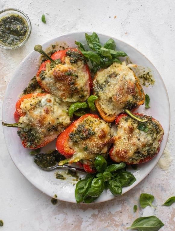 Basil Pesto and Spinach Stuffed Peppers