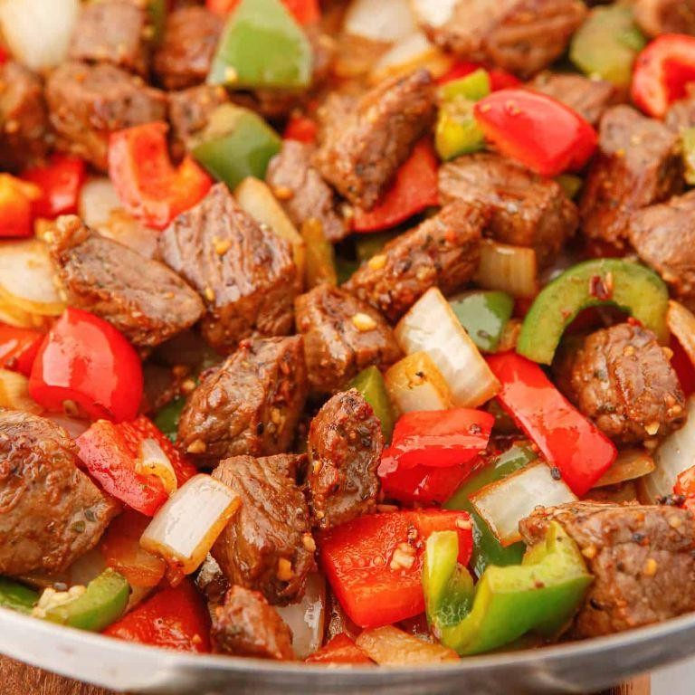 Beef Filet Tips with Onion and Pepper Saute