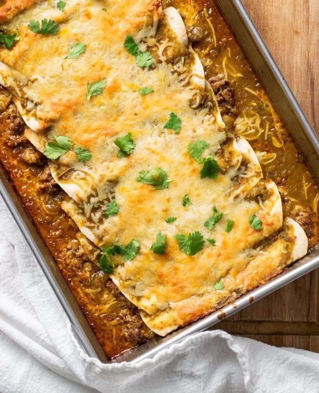 Beef and Chorizo Green Enchiladas