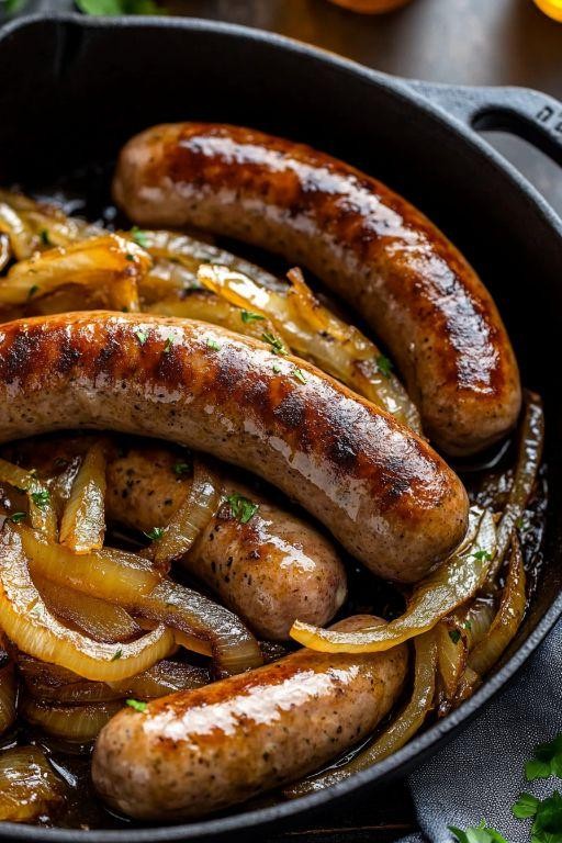 Beer-Braised Bratwurst with Caramelized Onions