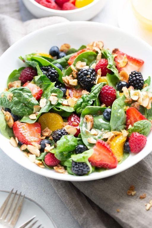 Berry Spinach Salad with Honey Almond Dressing