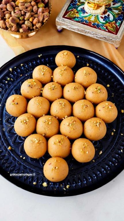 Besan Ladoo with Almond Crumble