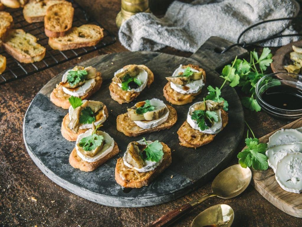 Black Truffle Oil and Goat Cheese Crostini