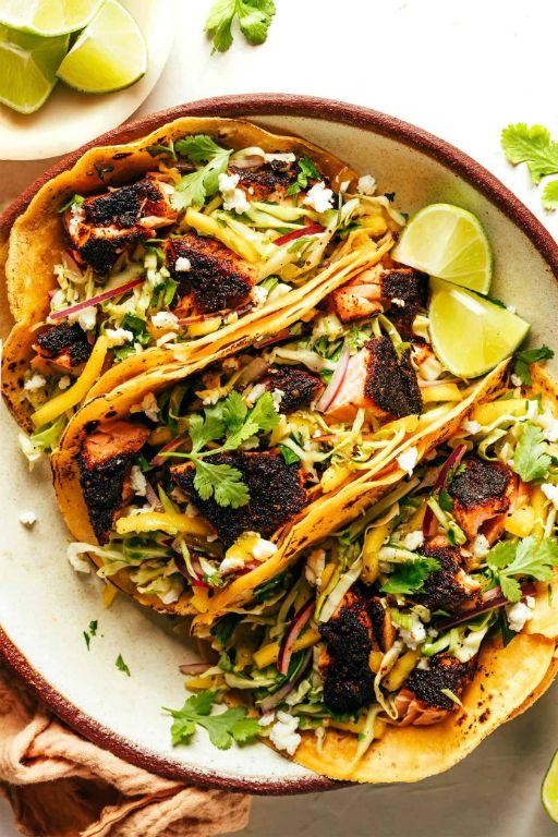 Blackened Cast Iron Salmon Tacos