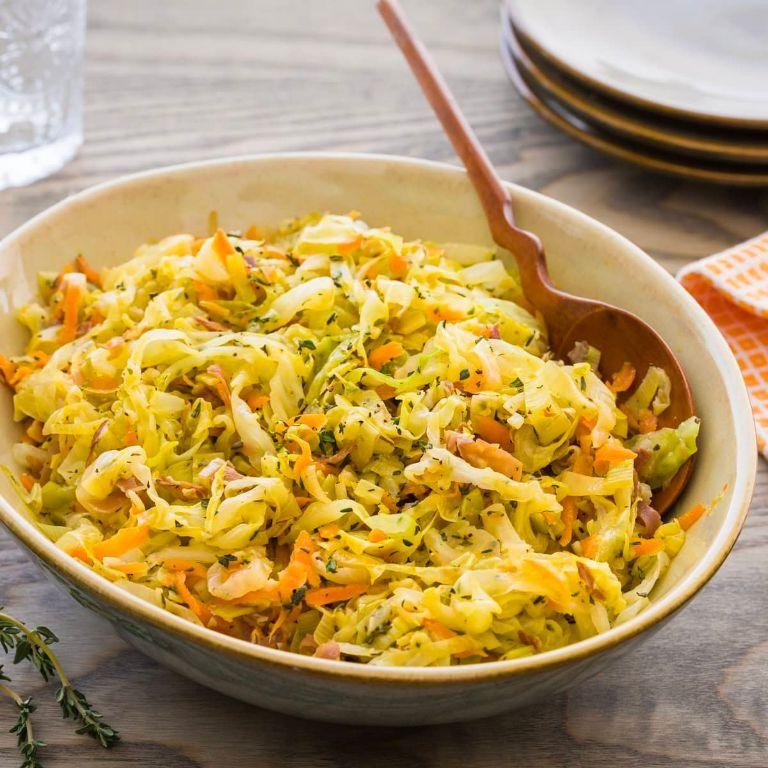 Braised Green Cabbage with Mustard and Bacon
