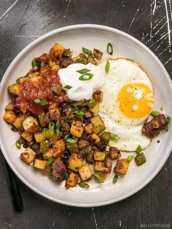 Bratwurst Hash with Sunny-Side-Up Eggs