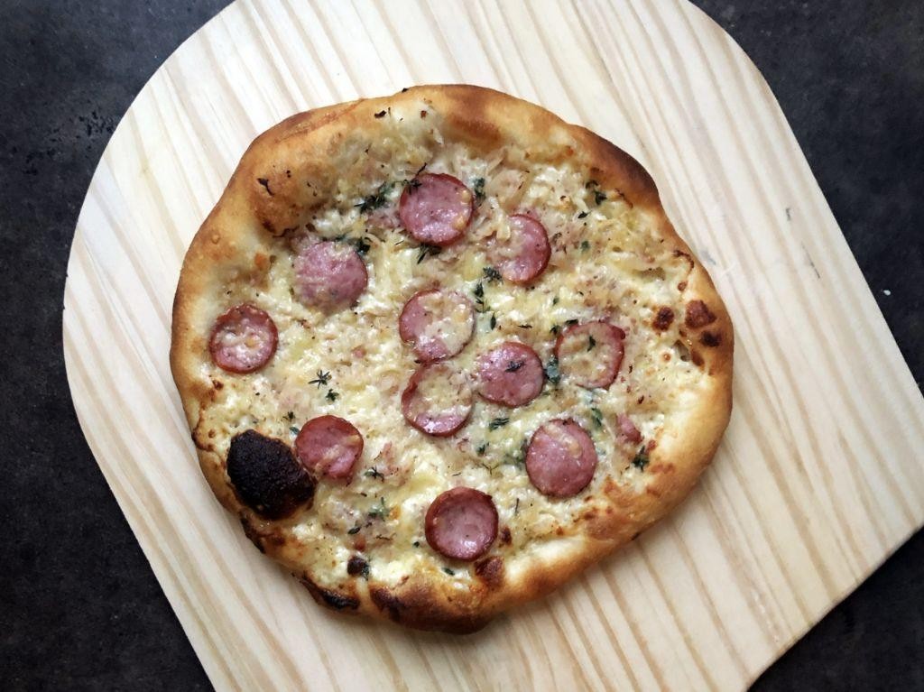 Bratwurst Pizza with Sauerkraut Topping