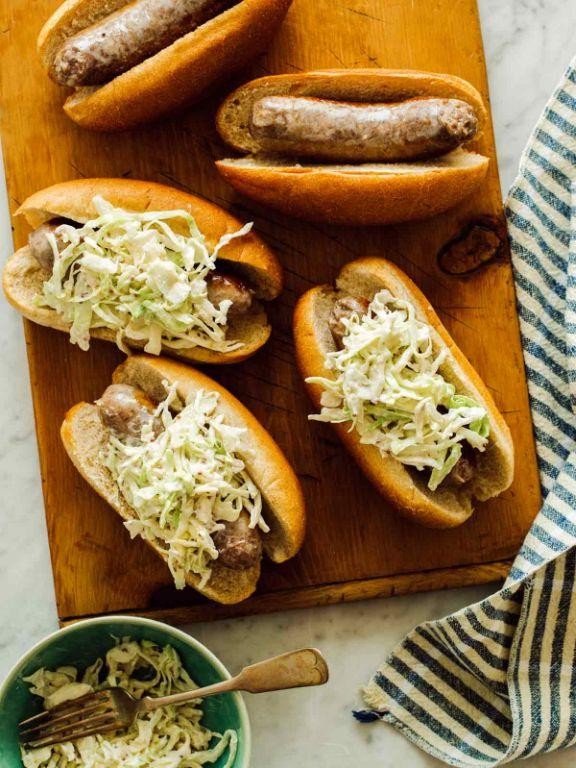 Bratwurst Sandwiches with Spicy Slaw