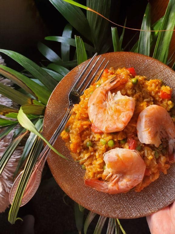 Brown Rice and Saffron Paella with Seafood