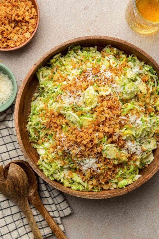 Brussels Sprout Caesar Salad with Homemade Croutons