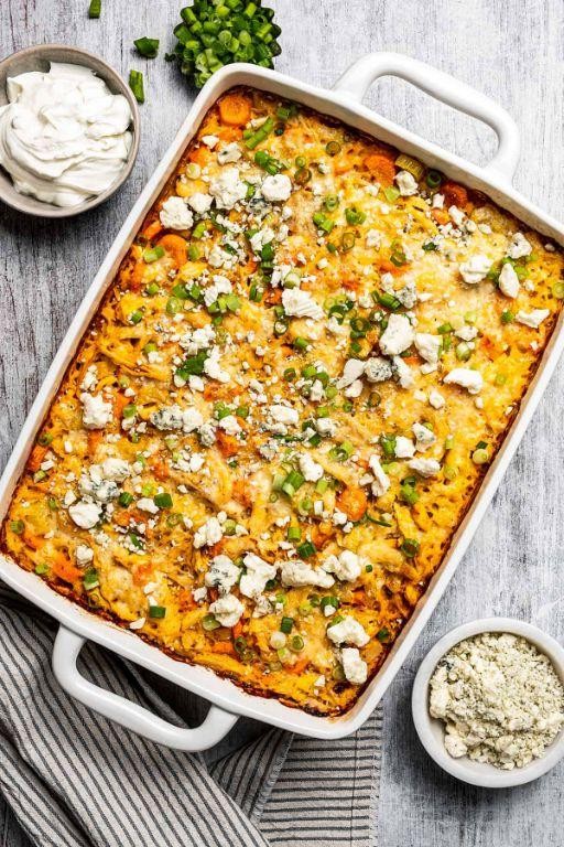 Buffalo Chicken and Blue Cheese Rice Casserole