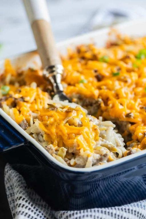 Buffalo Ranch Hamburger and Hash Brown Casserole
