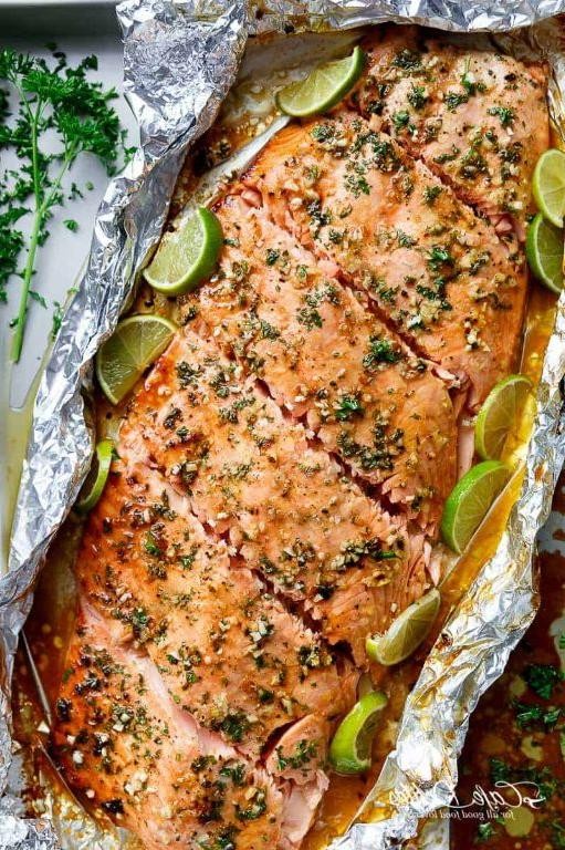 Butter Garlic and Lime Baked Salmon in Foil