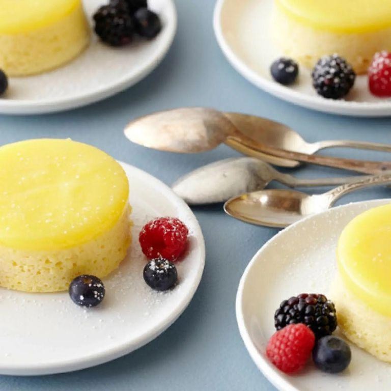 Buttermilk Lemon Pudding Cake with Fresh Berries