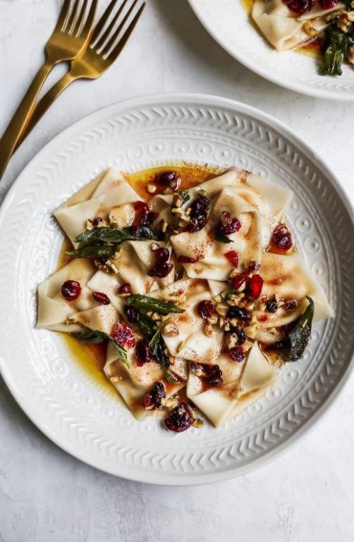 Butternut Squash Ravioli with Cranberry Sauce