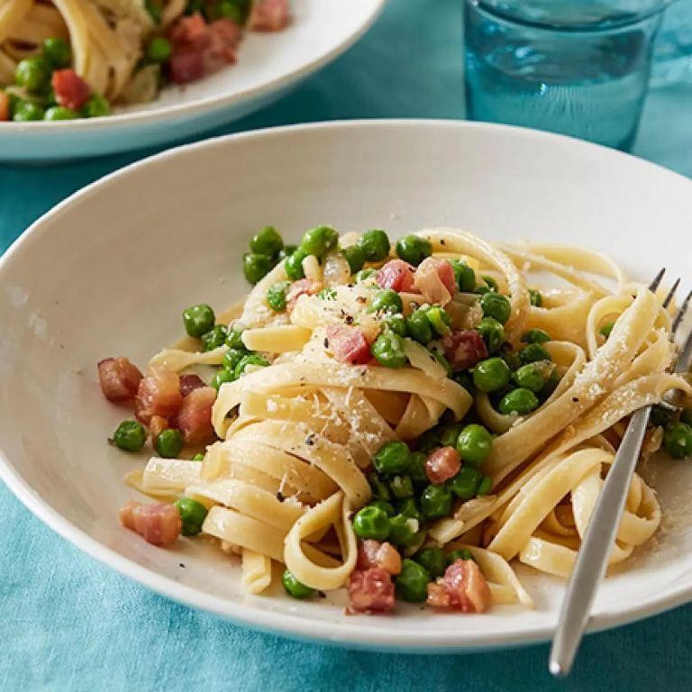 Calamarata with Pancetta and Peas
