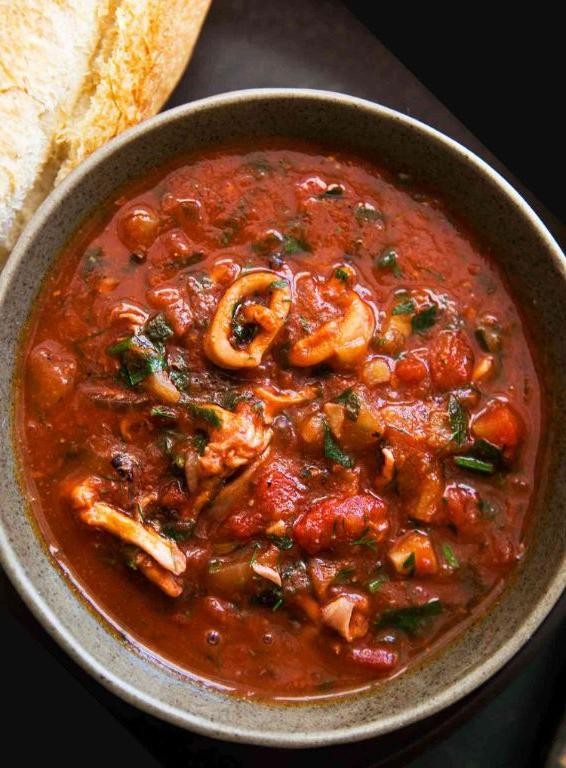 Calamari Stew with Tomatoes and Olives