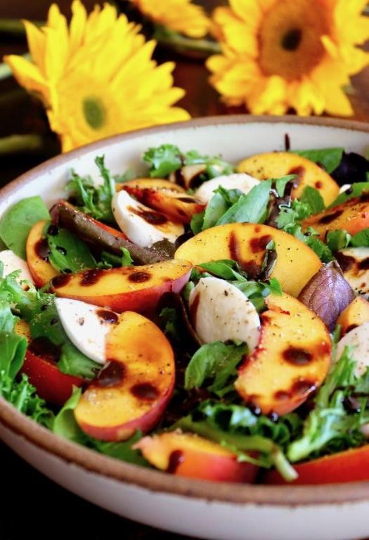 Camembert and Peach Salad with Balsamic Glaze