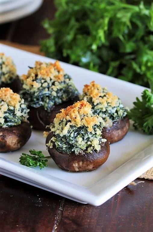 Canned Squid and Spinach Stuffed Mushrooms
