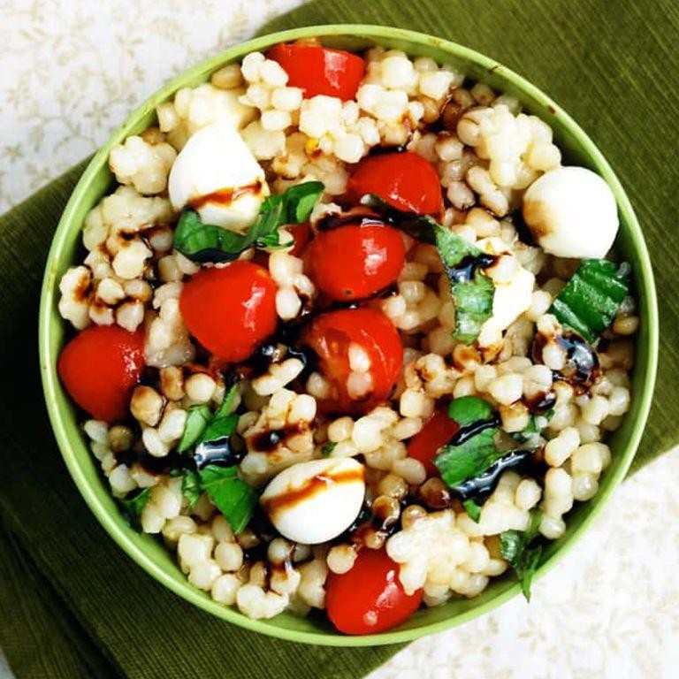 Caprese Israeli Couscous with Balsamic Drizzle