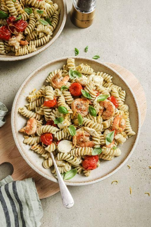 Caprese Shrimp and Fusilli Pasta Salad