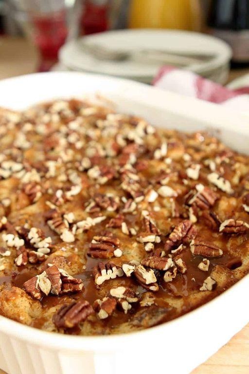 Caramel Apple Bread Pudding with Pecan Topping