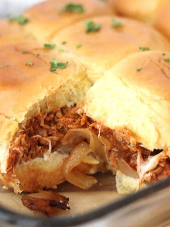 Caramelized Onion, Pork, and Bean Sliders