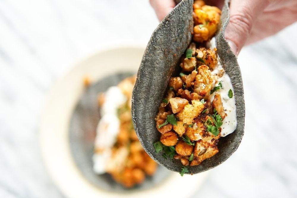 Cauliflower, Walnut, and Chickpea Tacos