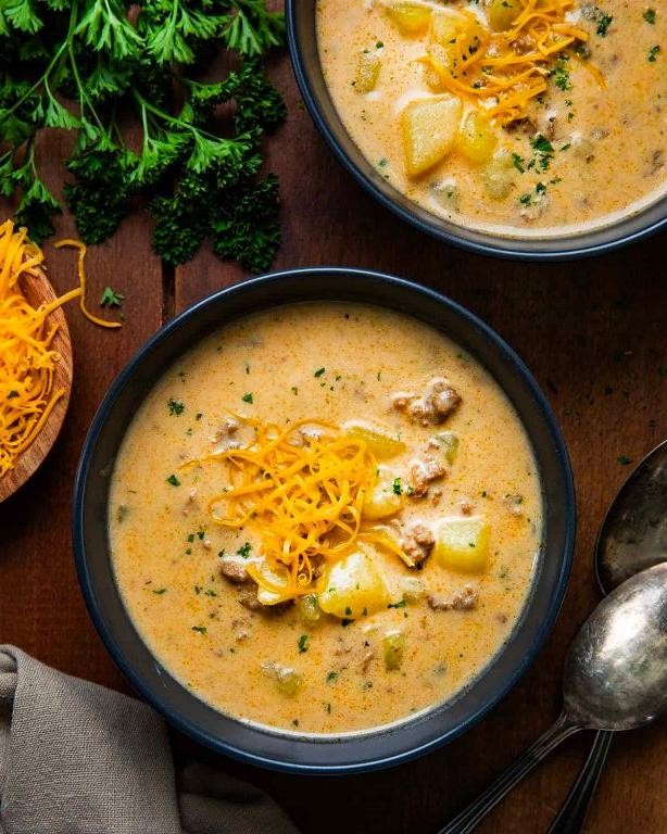 Cheddar Beef Potato Cheesy Soup