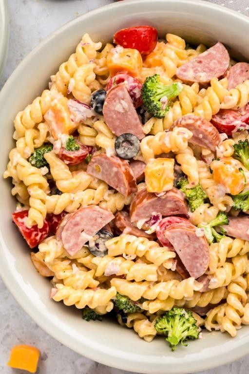 Cheddar Brats Pasta Salad