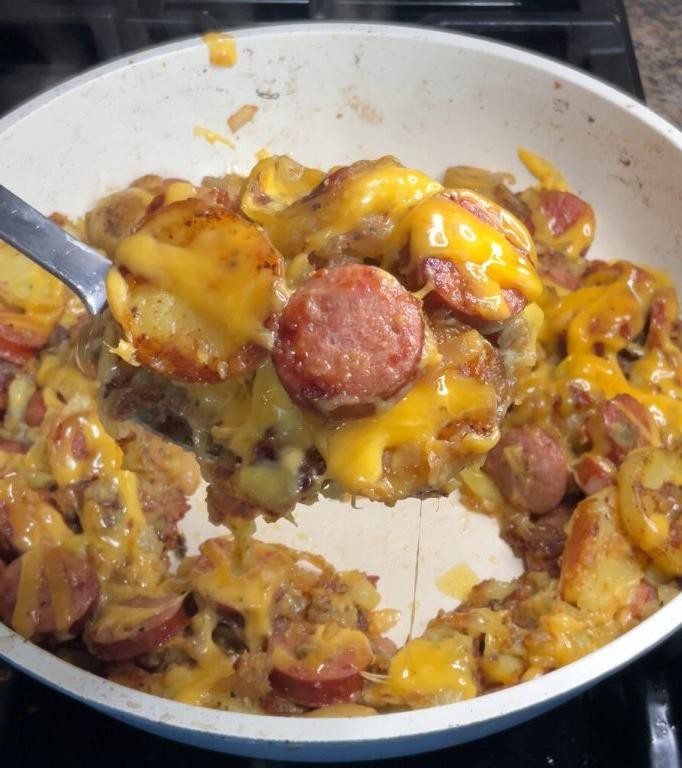 Cheddar Brats and Potato Skillet