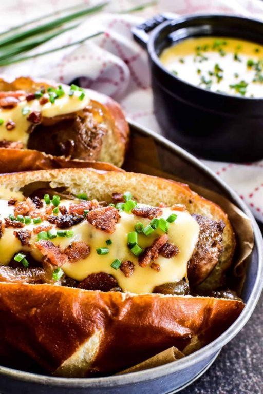 Cheddar Brats in Beer Sauce