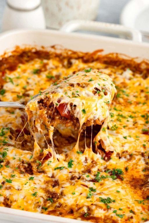 Cheesy Beef and Rice Taco Casserole