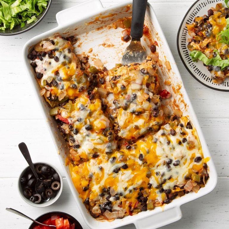 Cheesy Black Bean Tortilla Casserole