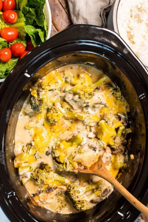 Cheesy Chicken Broccoli Slow Cooker Casserole