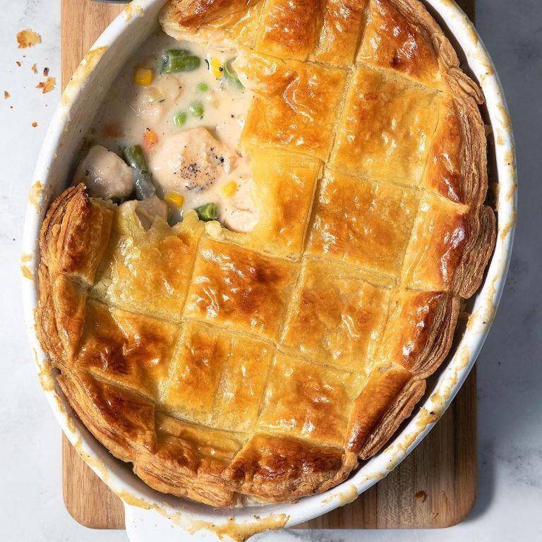 Cheesy Chicken Pot Pie with Puff Pastry Crust