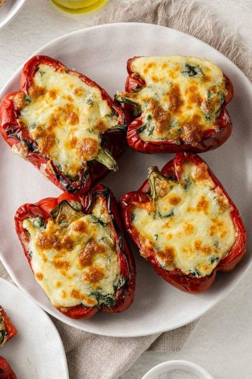 Cheesy Corn and Spinach Stuffed Peppers