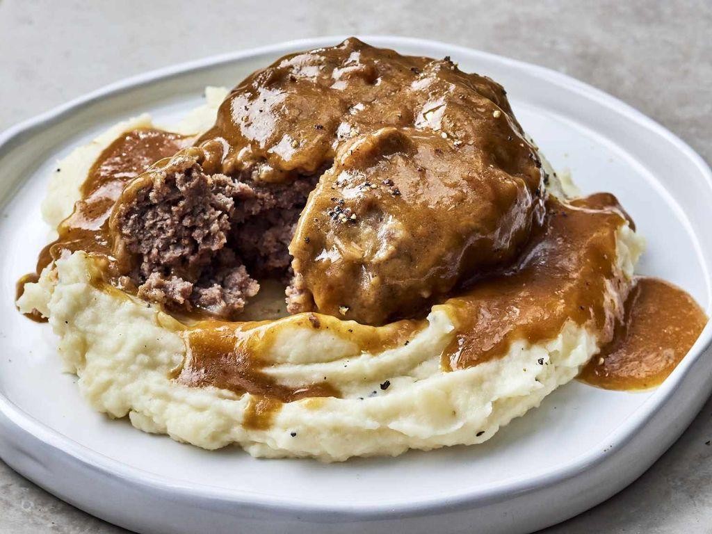 Cheesy Crockpot Salisbury Steak with Melted Mozzarella