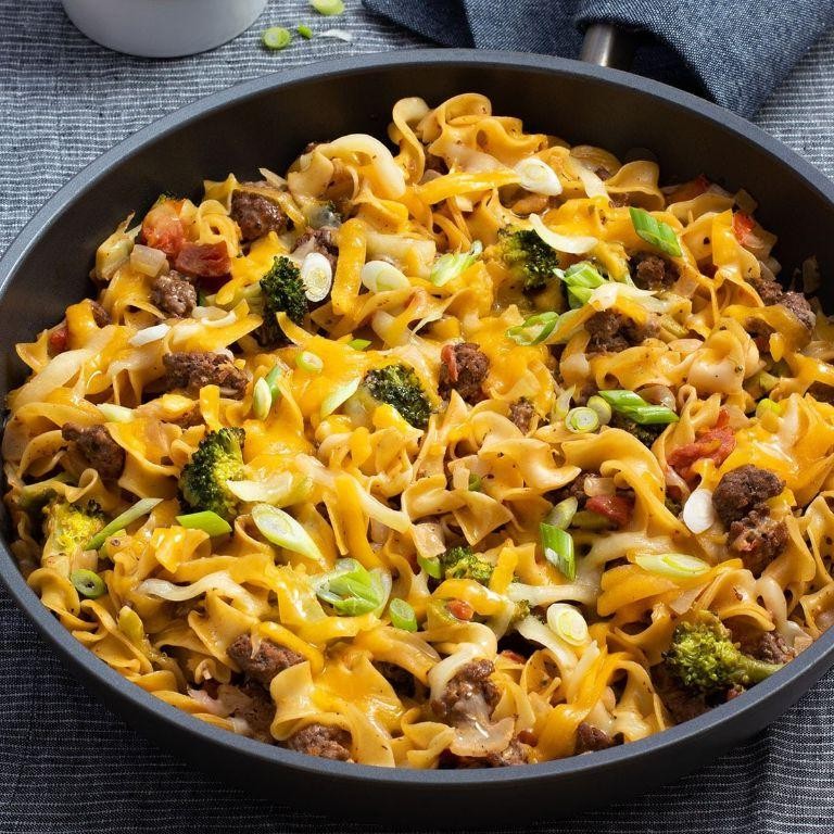 Cheesy Hamburger and Noodle Skillet