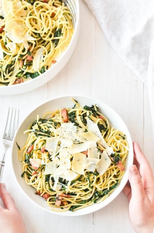 Cheesy Kale and Pancetta Linguine